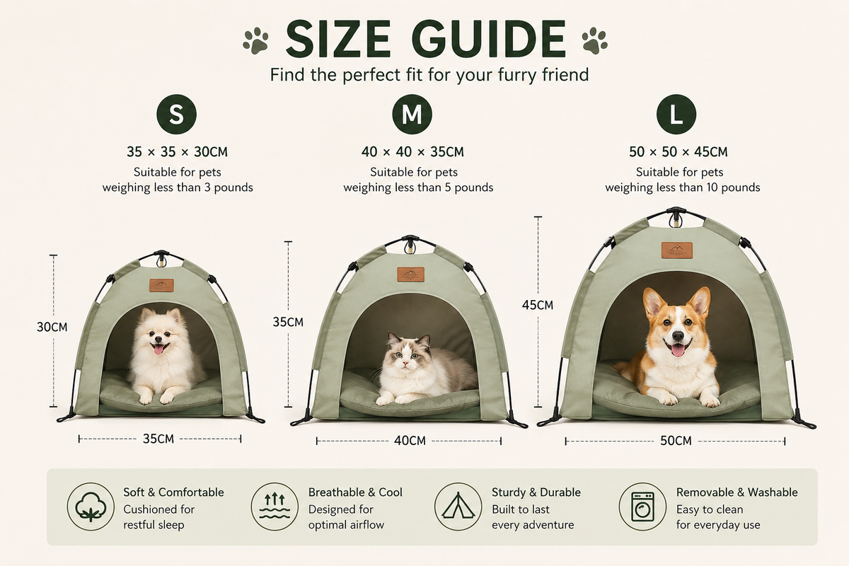 Size guide — CampShade Pet Tent – Foldable Pet Tent with Cushion