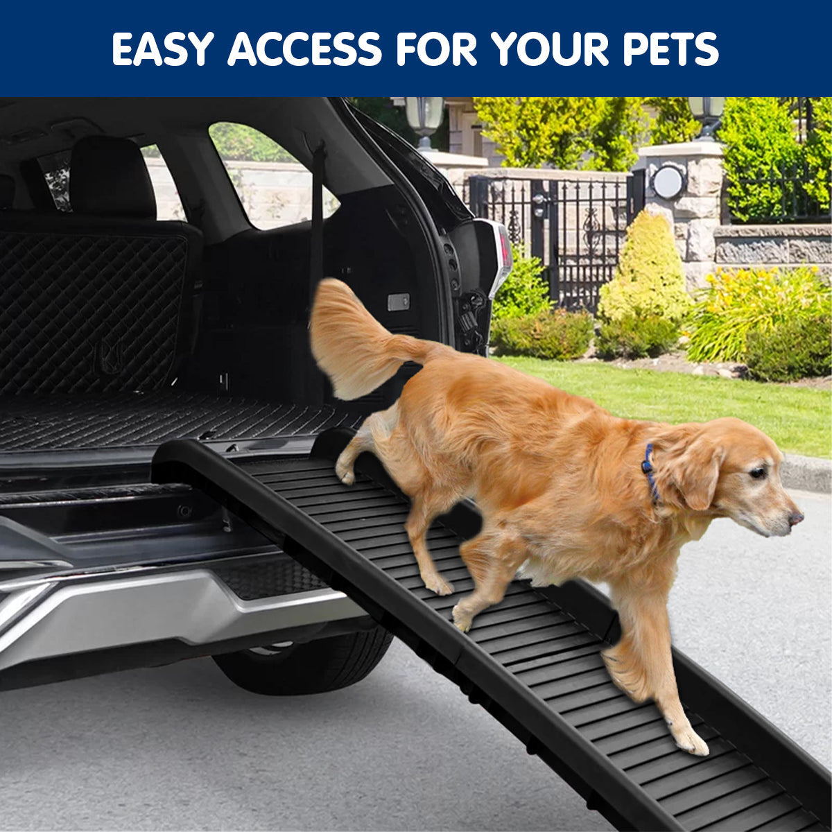 NNEDPE Foldable Car Dog Ramp Vehicle Ladder Step Stairs - Black-4