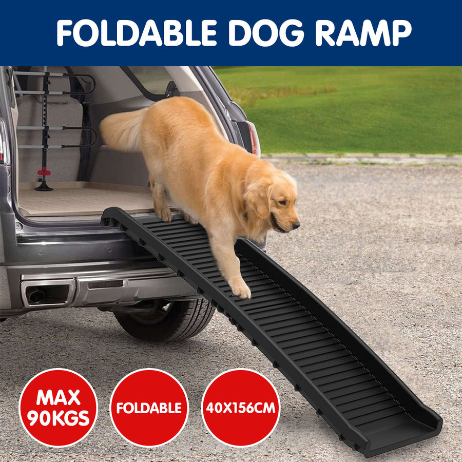 NNEDPE Foldable Car Dog Ramp Vehicle Ladder Step Stairs - Black-0